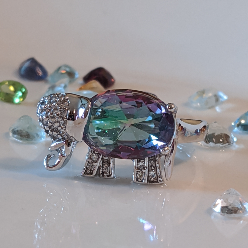 Genuine Mystic & White Topaz Elephant Ring